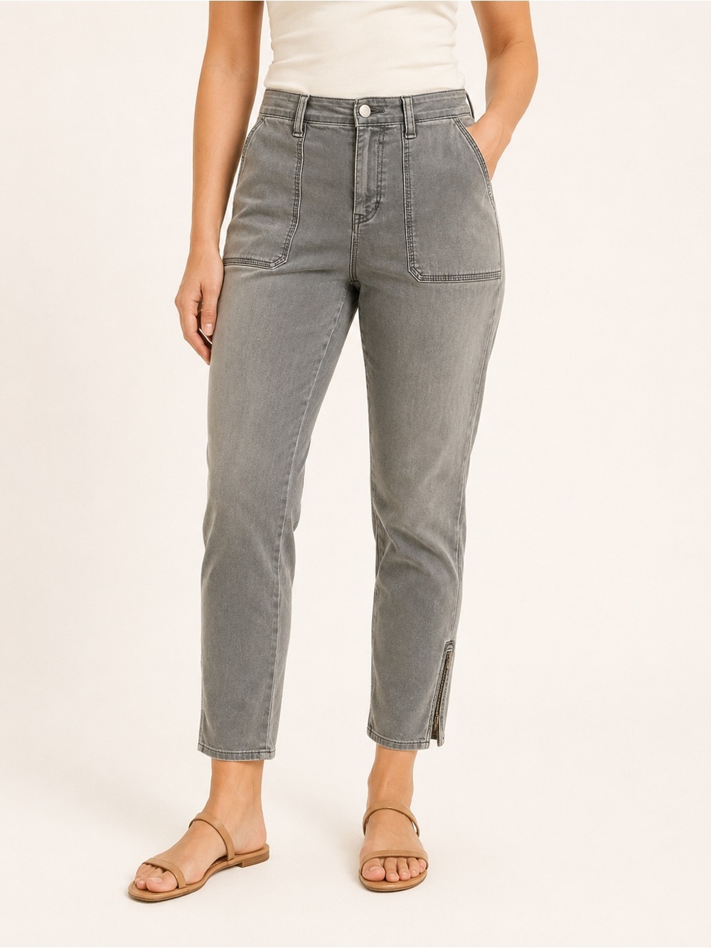 Lucky Brand Girlfriend Utility Pants Size 12 Washed Gray